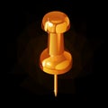 Gold pushpin on a black background