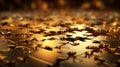 Gold puzzle background, perspective view of shiny metal pieces, pattern of golden blocks. Concept of business, game, design,