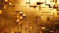 Gold puzzle background, wall of shiny metal pieces, pattern of abstract golden blocks. Concept of business, game, design, jigsaw,