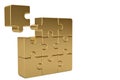 Gold puzzle pieces on white background.3D illustration. Royalty Free Stock Photo