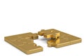 Gold puzzle pieces on white background.3D illustration. Royalty Free Stock Photo