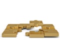 Gold puzzle pieces on white background.3D illustration. Royalty Free Stock Photo