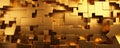 Gold puzzle texture background, wall of shiny metal pieces, pattern of abstract golden blocks. Concept of business, game, design,