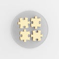 Gold puzzles icon. 3d rendering gray round key button, interface ui ux element