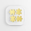 Gold puzzles icon. 3D rendering white square button key, interface element