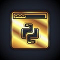 Gold Python programming language icon isolated on black background. Python coding language sign on browser. Device