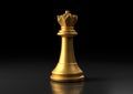 Gold queen chess, standing against black background