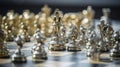 Gold queen chess surrounded by a number of fallen silver chess pieces, business strategy concept, generative ai Royalty Free Stock Photo