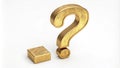 Gold Question Mark 3D Render, Cube and Question, Inquiry Concept
