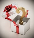 Gold question mark inside open giftbox. 3D illustration Royalty Free Stock Photo
