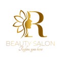 Gold R Letter Initial Beauty Brand Logo Design