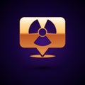 Gold Radioactive in location icon isolated on black background. Radioactive toxic symbol. Radiation Hazard sign. Vector Royalty Free Stock Photo