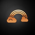 Gold Rainbow with clouds icon isolated on black background. Vector Royalty Free Stock Photo