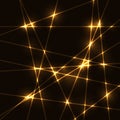 Gold random laser beams on dark background