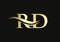 Gold RD letter logo design. RD logo design with creative and modern trendy