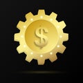 Gold realistic gear with dollar symbol and diamonds. Royalty Free Stock Photo