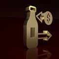 Gold Reception and sale of glass bottles icon isolated on brown background. Minimalism concept. 3D render illustration