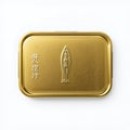 Gold Rectangular Tin with Embossed Figure Design, Top View Royalty Free Stock Photo