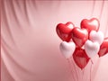 Gold and red balloons. Realistic rose 3d heart balloon. Helium balloon illustration on pink background. Royalty Free Stock Photo