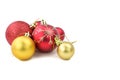 Gold and red balls for chrismas ornament on white