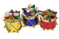 Gold, red and blue christmas drums