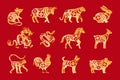 Gold on red chinese horoscope.