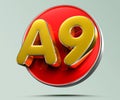 A9 gold on red circle 3D.