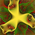 Gold red green geometries cosmos spiral shapes fractal, blur lights, shapes, geometries, abstract background Royalty Free Stock Photo