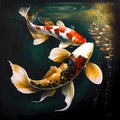 Gold and Red koi fish swimming in the water in harmony Royalty Free Stock Photo