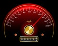 Gold and Red Speedometer Dashboard in retro style. Vector illustration