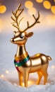 A Gold Reindeer Figurin With A Green Scarf. Generative AI