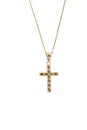 Gold religious cross at chain, isolated on a white background Best jewelry pendant and earrings set. Jewelry composition. Symbol