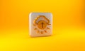 Gold Religious cross in the circle icon isolated on yellow background. Love of God, Catholic and Christian symbol