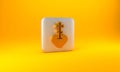 Gold Religious cross in the heart inside icon isolated on yellow background. Love of God, Catholic and Christian symbol