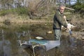 Gold researcher with his sluice in the French River Le Gardon