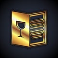 Gold Restaurant cafe menu icon isolated on black background. Vector Royalty Free Stock Photo