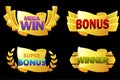 Gold reward scroll, winner, bonus banners for ui games. Royalty Free Stock Photo