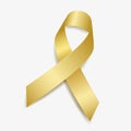 Gold ribbon awareness Childhood Cancer, Neuroblastoma, Retinoblastoma. Isolated on white background. Vector illustration