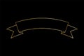 Gold ribbon contour shape. Golden outline banner isolated on black background. Classic decorative congratulation sign