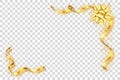 Gold ribbon frame. Golden serpentine design. Decorative streamer border, isolated transparent white background Royalty Free Stock Photo