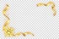 Gold ribbon frame. Golden serpentine design. Decorative streamer border, isolated transparent white background