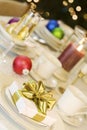 Gold ribbon gift on table Royalty Free Stock Photo