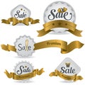 Gold ribbon glossy sale badges with various shape