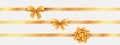 Gold ribbon knot for present. 3d Package gift bow