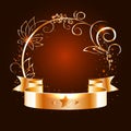 Gold ribbon and round frame with decorative elements Royalty Free Stock Photo