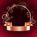 Gold ribbon and round frame with decorative elements Royalty Free Stock Photo