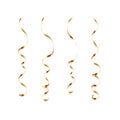 Gold ribbon serpentine set. Golden curly ribbon isolated white background. Decoration for carnival, Christmas party