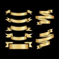 Gold ribbon set.Gold ribbon scroll realistic set. Text banner sign kit Royalty Free Stock Photo