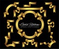 Gold Ribbon Set with gradient, vector collection, cartouche, corners and elements on the isolated black background Royalty Free Stock Photo