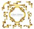 Gold Ribbon Set with gradient, vector collection, cartouche, corners and elements on the isolated white background